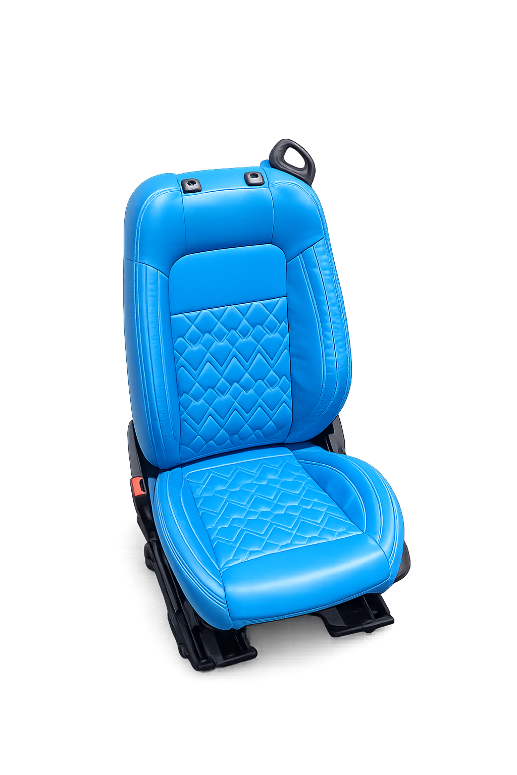 Bright blue custom auto seat with diamond stitch